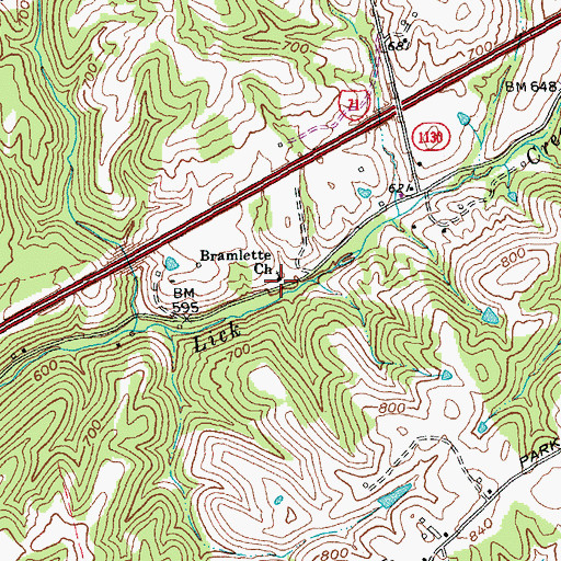 Topographic Map of Bramlette Church, KY