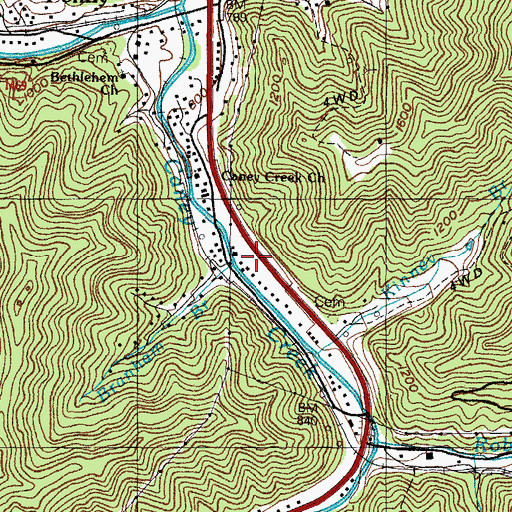 Topographic Map of Branham Branch, KY