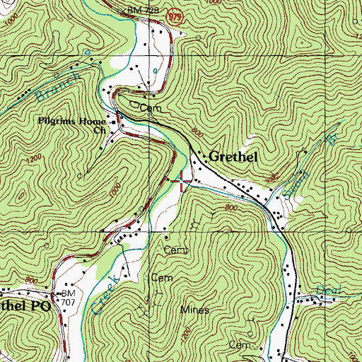 Topographic Map of Branham Creek, KY