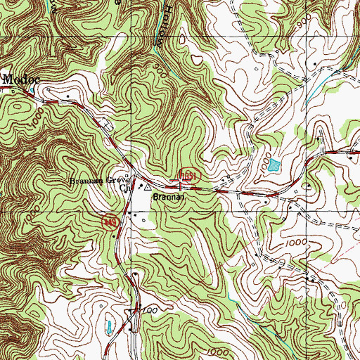 Topographic Map of Brannan Church, KY