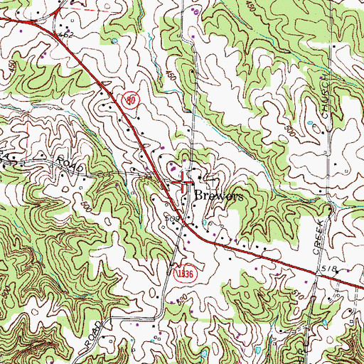 Topographic Map of Brewers, KY