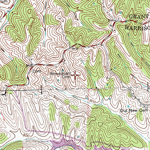 Topographic Map of Brewsaugh Cemetery, KY