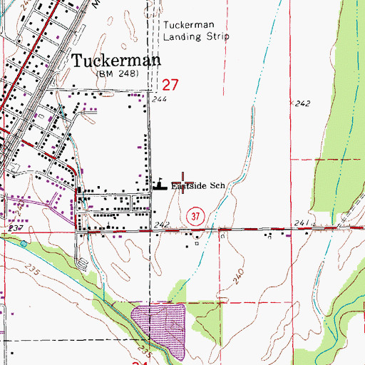 Topographic Map of Eastside School, AR