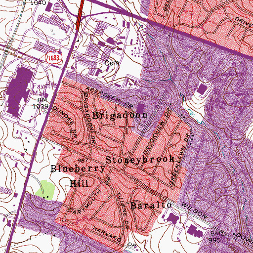 Topographic Map of Brigadoon, KY