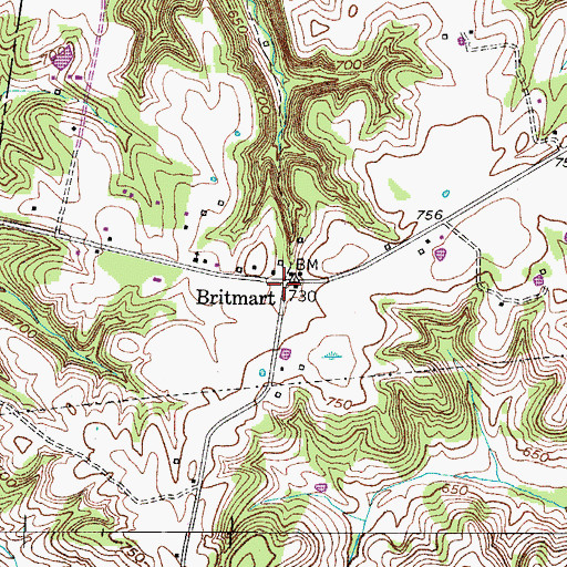 Topographic Map of Britmart, KY