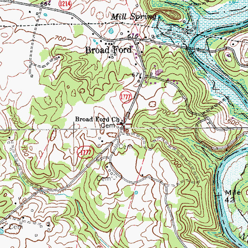 Topographic Map of Broad Ford Church, KY