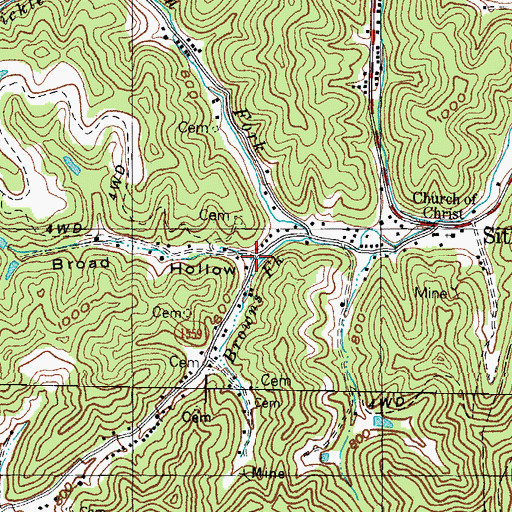 Topographic Map of Broad Hollow, KY