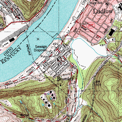 Topographic Map of Bromley, KY