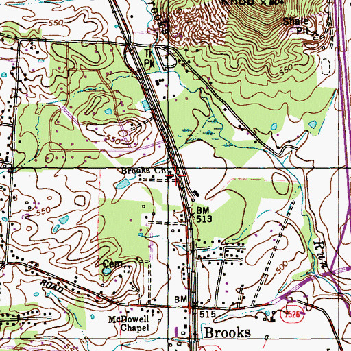 Topographic Map of Brooks Church, KY