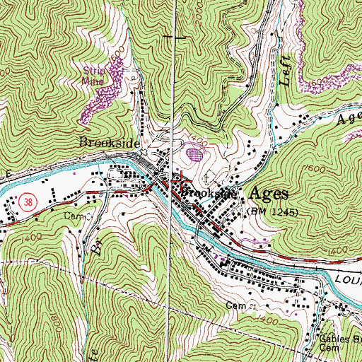 Topographic Map of Brookside, KY