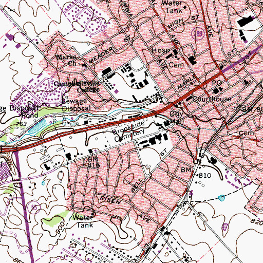 Topographic Map of Brookside Cemetery, KY