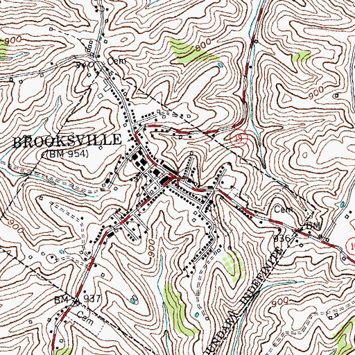 Topographic Map of Brooksville, KY