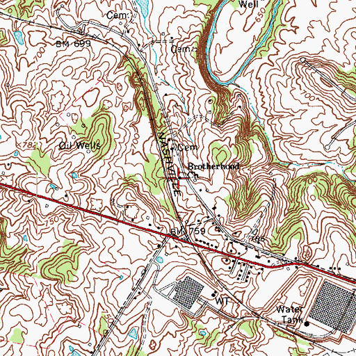 Topographic Map of Brotherhood Church, KY