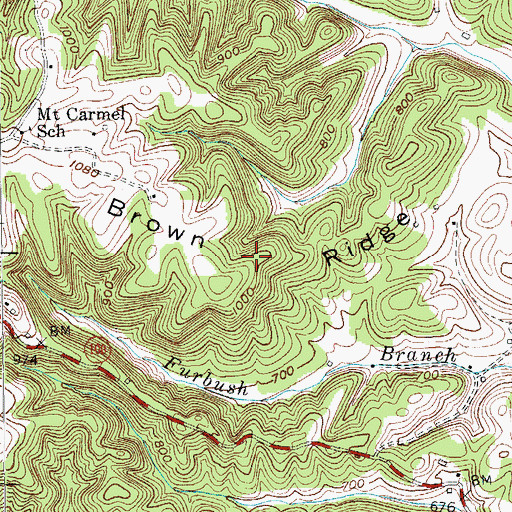 Topographic Map of Brown Ridge, KY
