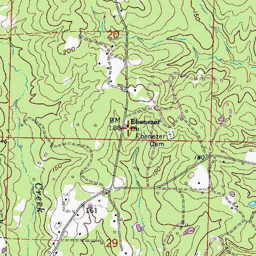 Topographic Map of Ebenezer Church, AR