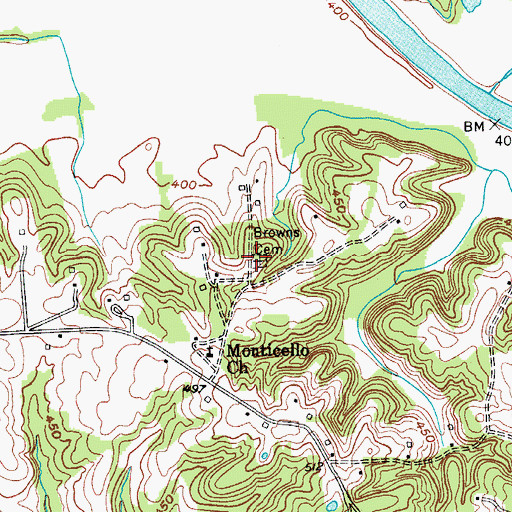 Topographic Map of Browns Cemetery, KY