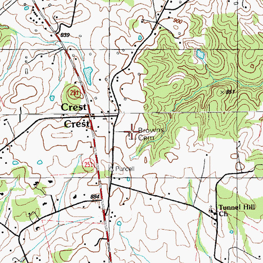 Topographic Map of Browns Cemetery, KY