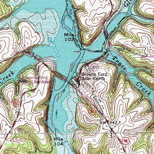 Topographic Map of Browns Ford Boat Ramp, KY
