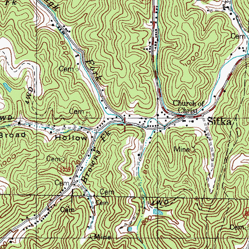 Topographic Map of Browns Fork, KY