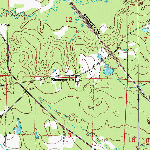 Topographic Map of Ebenezer Church, AR