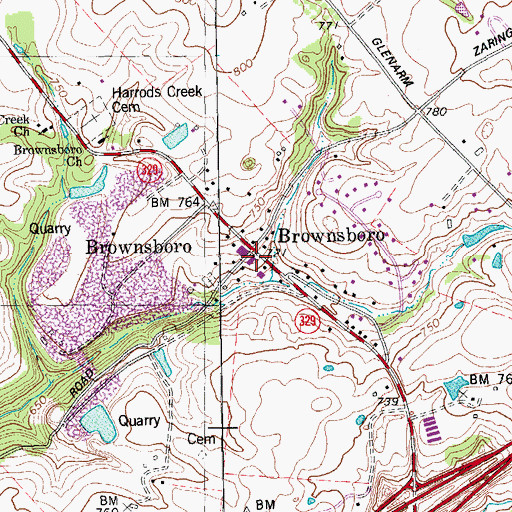 Topographic Map of Brownsboro, KY