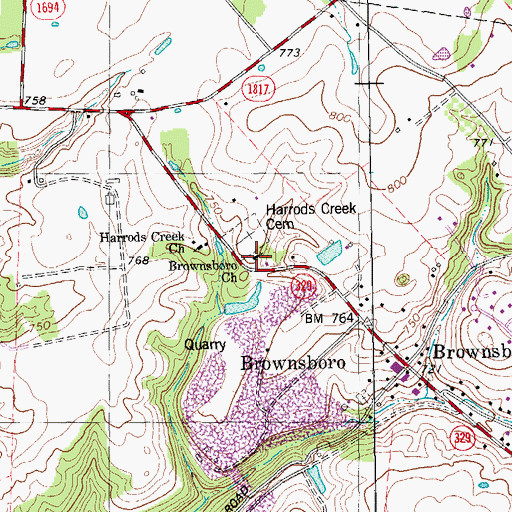 Topographic Map of Brownsboro Church, KY