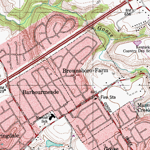 Topographic Map of Brownsboro Farm, KY