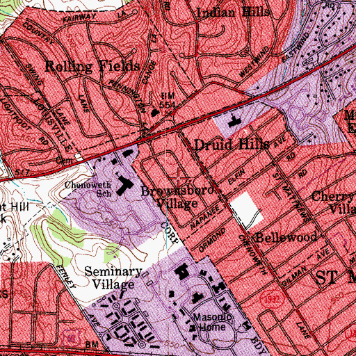 Topographic Map of Brownsboro Village, KY