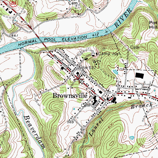 Topographic Map of Brownsville, KY