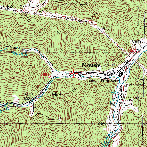 Topographic Map of Bruce Branch, KY