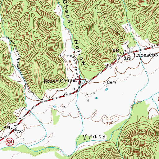 Topographic Map of Bruce Chapel, KY