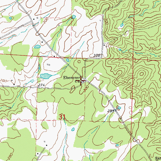 Topographic Map of Ebenezer Church, AR