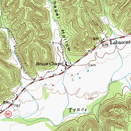 Topographic Map of Bruce Chapel Hollow, KY