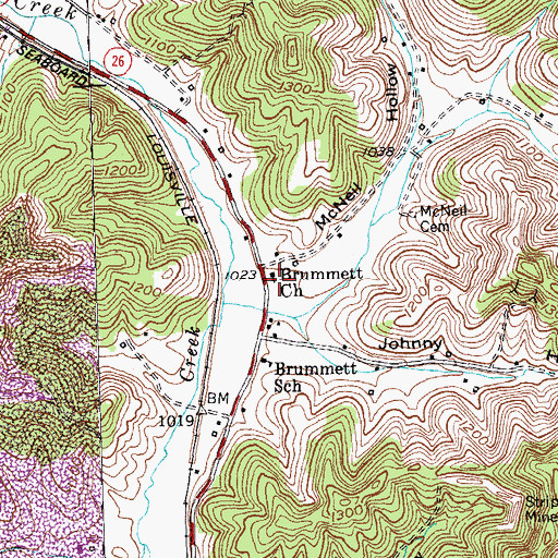 Topographic Map of Brummett Church, KY