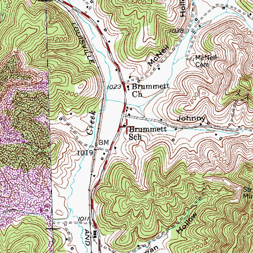 Topographic Map of Brummett School, KY