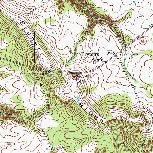 Topographic Map of Bruner Cemetery, KY