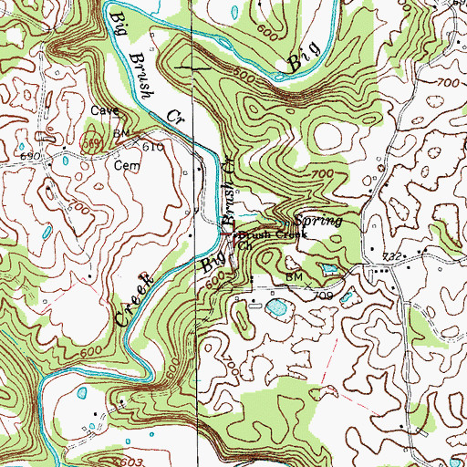 Topographic Map of Brush Creek Baptist Church, KY