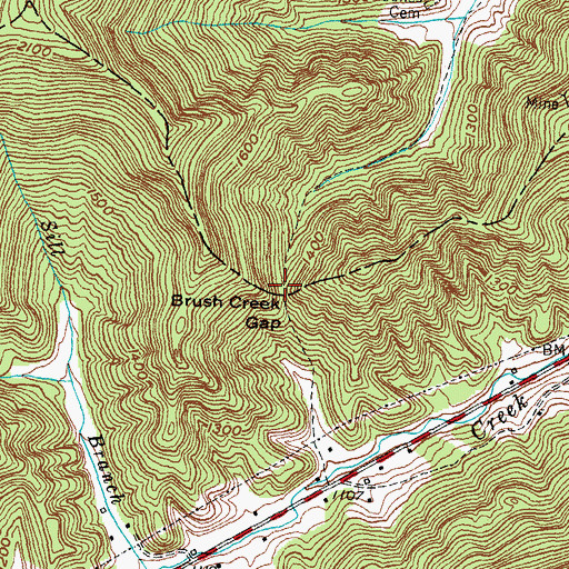 Topographic Map of Brush Creek Gap, KY