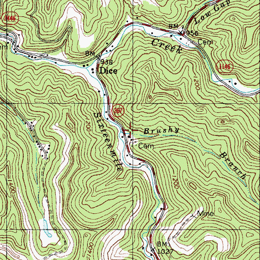 Topographic Map of Brushy Branch, KY
