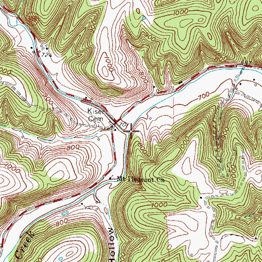 Topographic Map of Brushy Creek, KY