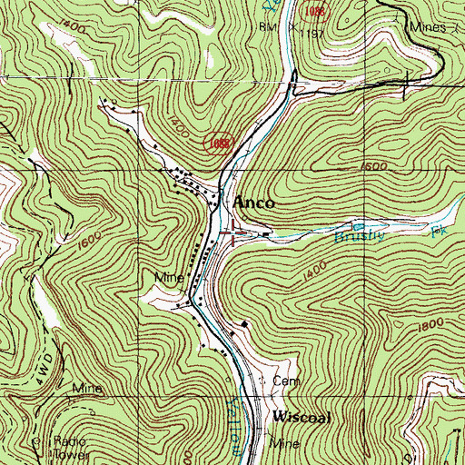 Topographic Map of Brushy Fork, KY