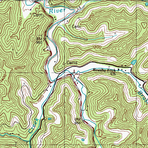 Topographic Map of Brushy Fork, KY