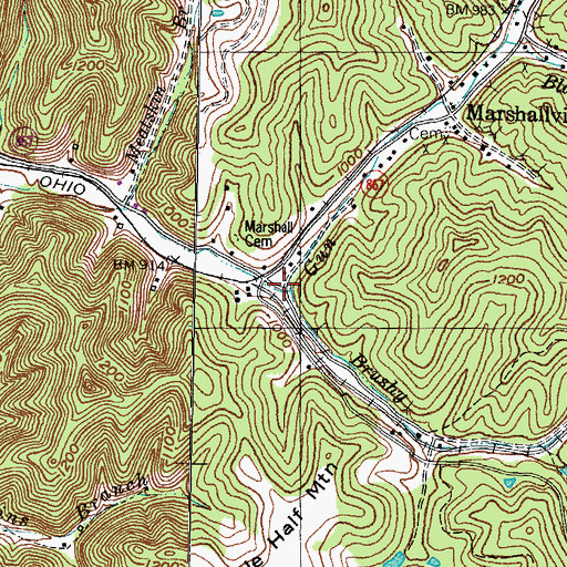 Topographic Map of Brushy Fork, KY