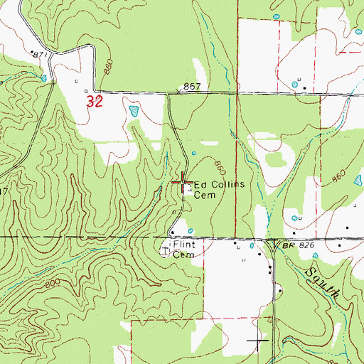 Topographic Map of Ed Collins Cemetery, AR