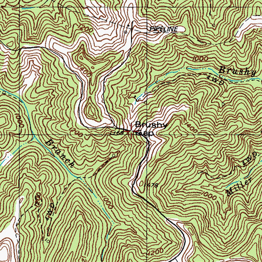 Topographic Map of Brushy Gap, KY