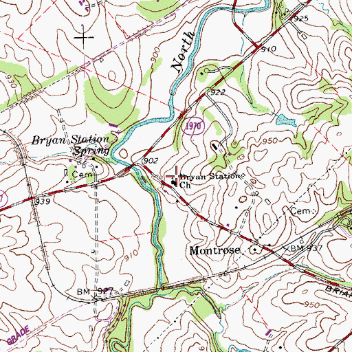 Topographic Map of Bryan Station Church, KY