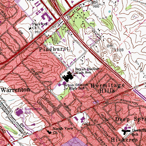 Topographic Map of Bryan Station High School, KY