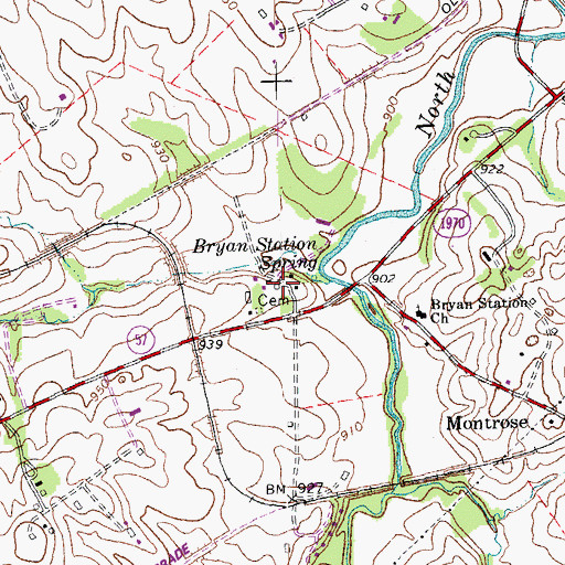 Topographic Map of Bryan Station Spring, KY