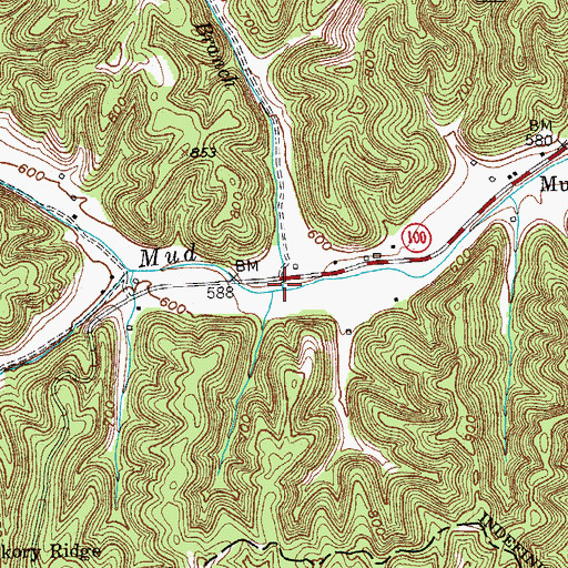 Topographic Map of Bryant Branch, KY