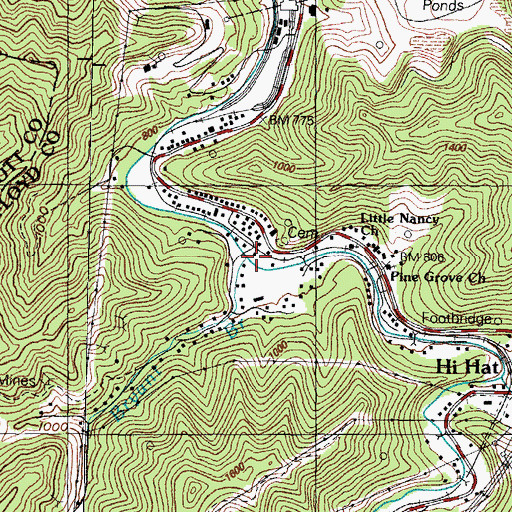 Topographic Map of Bryant Branch, KY